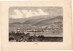 Orsova, fametszet 1881, eredeti, 11x17 cm, Duna, folyó, Rusava, Románia, város, folyam, parti