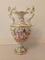 Antik capodimonte Capo di monte dúsan aranyozott sokalakos porcelán váza  4268