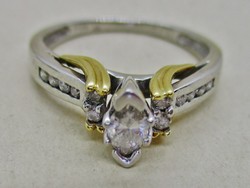 Különleges art deco platina gyűrű arany díszekkel és 0,53ct gyémánt kövekkel