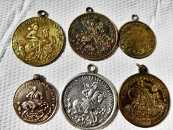 Antik Szent György medál / érem gyűjtemény; 2 ezüst + 4 réz