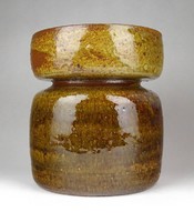 1F041 Nagyméretű jelzett mid century pirogránit studio váza 20.5 cm