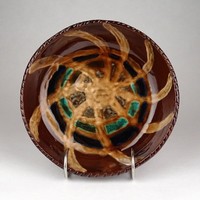 1F059 Régi jelzett SILINGERNÉ "Bartók" barna kerámia tál dísztál 19 cm