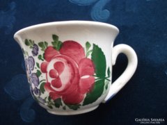 19.sz Waechtersbach kézzel festett rózsás német majolika csésze süteményes tányérral