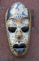 Oriental mask with firebird painting _ wood carving wall mask