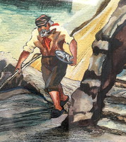 Barday: old fisherman with frame: 43 x 38 cm