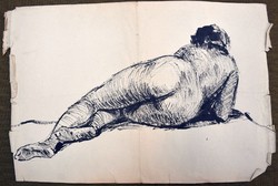 Antik akt kép tus rajz női akt 47 x 31 cm