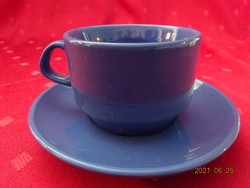 Glazed ceramic coffee cup + placemat, greyish blue. He has!