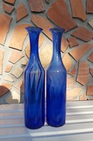 Gyönyörű  Midcentury kék színű karcagi berekfürdői üveg  csavart váza  Gyűjtői szépségek