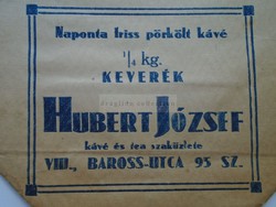 G2021.89 Hubert József   régi  kávés zacskó  -Kávé tea kakaó a megbízható Hubert cégnél