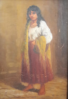 Cigánylány portréja "Carr" jelzéssel, olaj-karton 31x41 cm