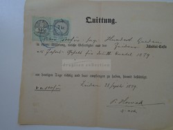 G2021.137 Quittung  Nyugta  100 gulden / forint  Zeiden Feketehalom (Brassó)  1879  -okmánybélyegek
