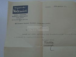 G2021.139 Ungarischer Volkswirt Budapest Fialla Ottó főszerkesztő autográf aláírása 1936-os levélen