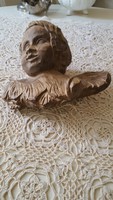 Large, carved wooden angel head with r k monogram