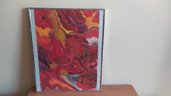 Szignózott absztrakt festmény 41x51 cm kerettel