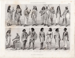 Történelem, kultúra - ókor (5), egyszín nyomat 1875, német, Egyiptom, fáraó, pap, numíbiai, papnő