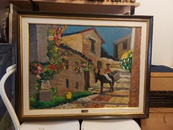 Schéner Mihály: "Olasz táj", festmény, farost, olaj, szignós, 60x80 cm + dupla keret, 76x96 cm telj.