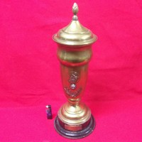 Copper, wooden Romanian Bucharest International Motorcycle Cup 1951.Sports Cup, goblet.50 Cm.