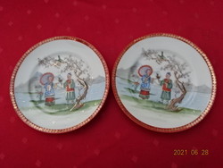 Japán porcelán kistányér, jelenetet ábrázoló képpel, átmérője 17,5 cm. Vanneki!