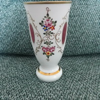 Biedermeier jellegű, hántolt üvegpohár fehér-rózsaszín