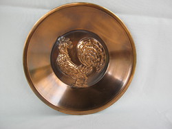 Retro craftsman copper wall bowl with rooster decoration