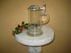 Beer  stein  glass  , pewter fittings  0,4 l   , 20 cm