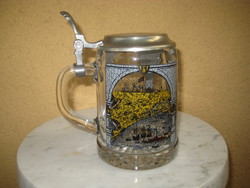 Beer  stein   on it   1492  ,  America  discovery   pewter fittings  0,5 L