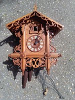Vintage carved wooden cuckoo clock - unique masterpiece - spotless, works