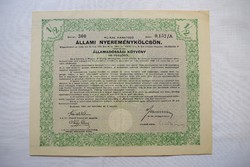 Állami Nyereménykölcsön Allamadóssági Kötvény 1939 100 Pengő -ről