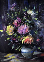 Emil Gádor (1911 - 1998) flower still life in a folk jar !!!