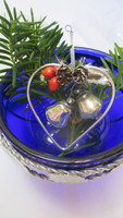 Régi üveg-fém karácsonyfadísz - szív