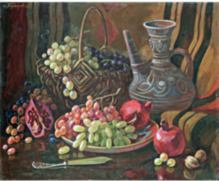 Festmény: Csendélet szőlővel és gránátalmával