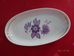 Hollóházi porcelán, lila virágos asztalközép, hossza 13 cm. Vanneki!