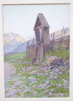 Ladislaus Edler von Benesch (1845-1922, Bécs): Alpesi táj feszülettel