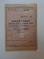 G21.2 MÁV Igazolvány  Kőbánya Kispest  1954  kopott állapotban