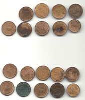 19 darab egy két filléresek 1892 körüliek ! régi pénz érme egyben ÁTNÉZETETLEN KIÁRUSÍTÁS