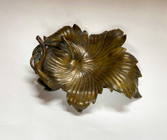 Old handcrafted bronze bowl with grape leaves. 2.