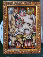 Pajzán, erotikus festmény duci hölggyel, karton, olaj, kb.A4-es méret, 20-21x29-30 cm, keret nélkül!