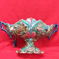 Eichwald Bernard,Bernhard Bloch & Co 1895-1920 Kosaras Majolika Asztalközép,Kínáló 47 cm.
