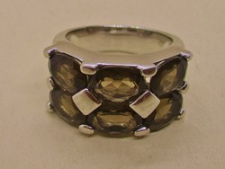 Különleges kézműves ezüst gyűrű valódi füstkvarc kövekkel