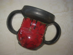 Retro, two-handled vase, juried Hungarian ceramics 26 x 17 cm