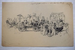 Tus rajz XIX. sz. vége XX. eleje Törley pezsgő sátor huszár hintó R.A. szigno Monarchia úri nép kép
