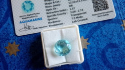 6.85 karátos gyémánt formájú kék akvamarin drágakő tanúsítvánnyal
