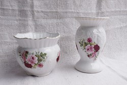 Kaspó és váza Maryleigh Pottery Staffordshire Anglia fajansz kerémia rózsa mintával 25 és 17 cm