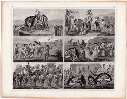Amerika népei, metszet 1849 (102), német, Brockhaus, eredeti, közép, vallás, áldozat, temetés indián