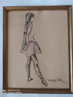Fried stick with pál mark - ballerina glazed, in original frame, signed, flawless 34 cm