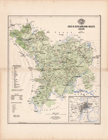 Jász - Nagykun - Szolnok megye térkép 1886 (6), vármegye, eredeti, Karczag, 44x57 cm, ÖSSZEFIRKÁLT!