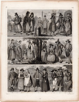 Európa népei, metszet 1849 (336), német, Brockhaus, Heck, eredeti, európai, osztrák, cseh, tiroli
