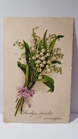 Régi gyöngy virágos képeslap, üdvözlőlap, levelezőlap 1928