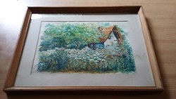 Festmény Lehoczky aláírással 1976-ból: erdei ház, tanya