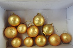 Old decorated golden ball Christmas tree ornaments - 11 pcs - from the Christmas tree decorations collection